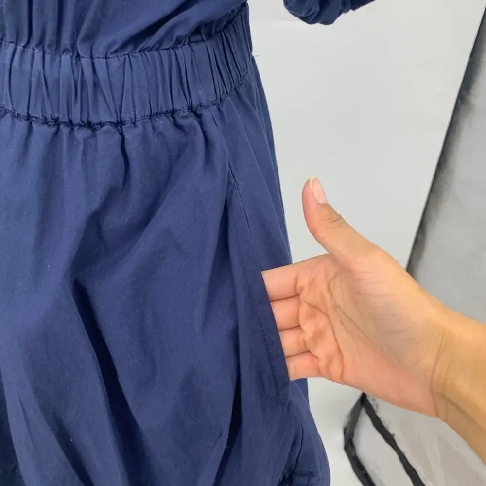 Free People Dress Women S Small Navy Cuffed Short Sleeve Keyhole Back Lined Mini